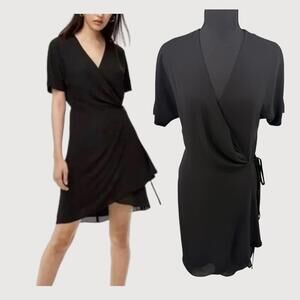Babaton Wallace Wrap Dress Black Short Sleeve Size S